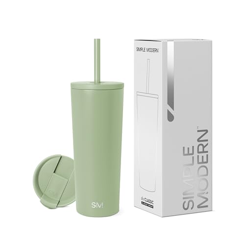 Image of Simple Modern Insulated Tumbler with Lid and Straw | Iced Coffee Cup Reusable Stainless Steel Water Bottle Travel Mug | Gifts for Women Men Her Him | Classic Collection | 24oz | Meadow Mist