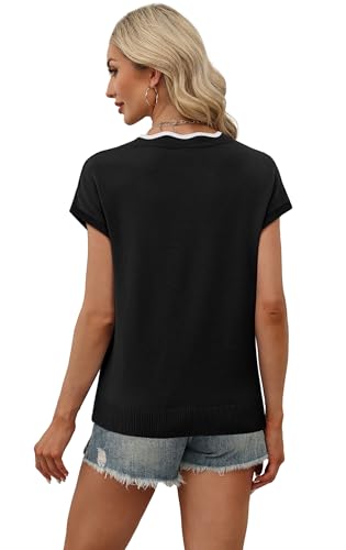 Image of WIHOLL Womens Summer Tops Cap Sleeve Sweater V Neck Shirts Beach Vacation Clothes Business Casual Fashion Clothing