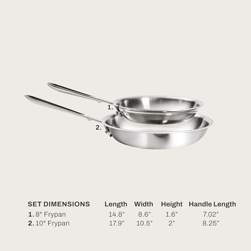 Image of All-Clad D3 Stainless Steel 8 and 10 inch Frying Pans Set - Made in the USA- The Original Bonded Professional Cookware- Oven Safe & Induction Compatible