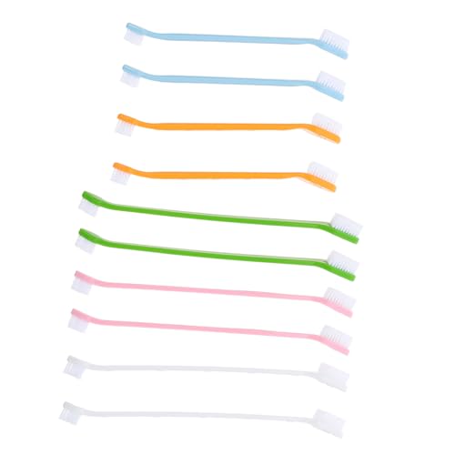 Totority 10pcs Puppy Tooth Brush Set Portable Pet Dual Head Toothbrush for Dog Cat Care