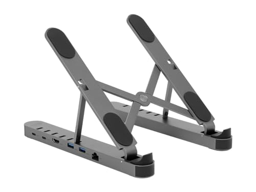 Monoprice 6-in-1 Portable Folding Laptop Stand and USB-C Docking Station with 4K HDMI, Gigabit Ethernet, with Adjustable Angles, RJ45 Gigabit Ethernet, Multi-Port Hub