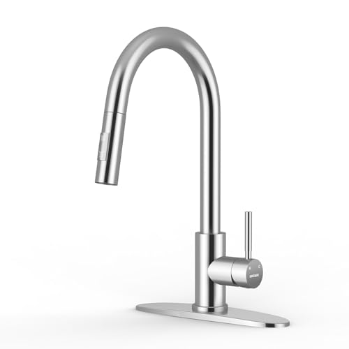 Image of WEWE Kitchen Faucet with Pull Down Sprayer, Polished Chrome SUS304 Stainless Steel Kitchen Sink Faucets, High Arc Single Handle Faucet for Kitchen Sink, Commercial Modern Farmhouse RV Utility Faucet