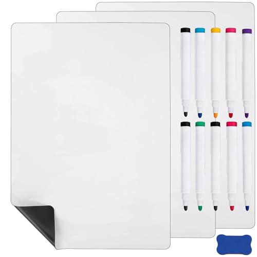 Hisredsun 3 Pack A4 Dry Erase Magnetic Whiteboard for Fridge