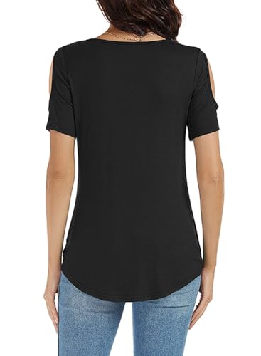 LEIYEE Womens Summer Cold Shoulder Tops Sexy Casual Short Sleeve Wrap V Neck T Shirts Cute Loose Fit Blouse2