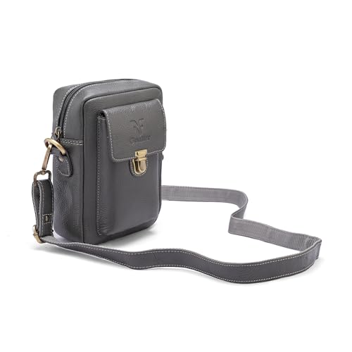 Goatter Genuine Leather Unisex Sling Cross-BodyBag Messenger Bag, Grey2