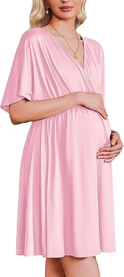 ELESOL Labor and Delivery Gown for Hospital 3 in 1 Short Sleeve Maternity Nursing Dress Nightgown