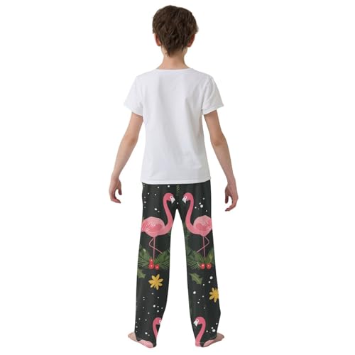 Flamingo Spruce Branch Boys Long Pants Soft Trousers Elastic Waist Kids Lounge Bottoms with Pockets S-XL3