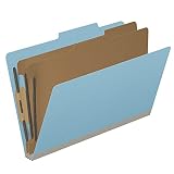 25 Pt. Pressboard Classification Folders, 2/5 Cut ROC Top Tab, Legal Size, 2 Dividers, Light Blue (B