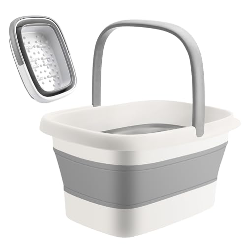 Image of Collapsible Foot Bath Foot Spa with Massager - 15L Foot Soak Pedicure Bowl with Handle - Portable Foot Basin Foot Bucket for Soaking Feet (White)