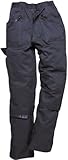 rettungsdienst einsatzhose weiß Halbelastischer Taille Damen-Arbeitshose/Einsatzhose - Mehrere Taschen Mit ReiÃŸverschluss - Kniepolster-Taschen - S687 - schwarz, 30W x 32L