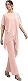 2 Pieces Mother of The Bride Pant Suits Chiffon Half Sleeves Women Dressy Outfits for Wedding Guest KW007 Blush