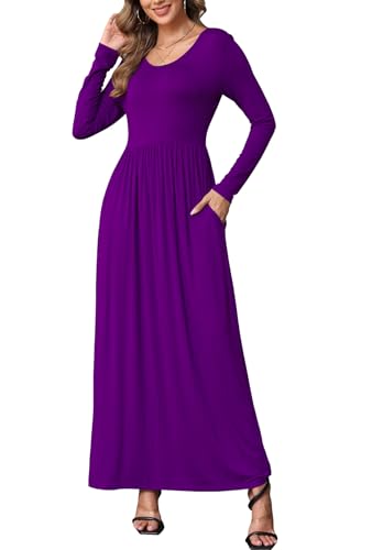 Image of EUOVMY Women's Long Sleeve Loose Maxi Dresses Casual Long Dresses with Pockets