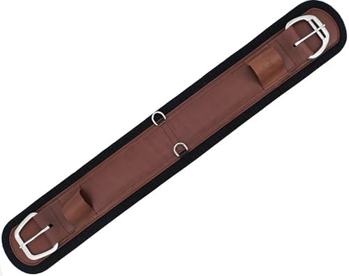 Jeereal Wool Blend Felt Lined Western Horse Cinch Genuine Leather and High-Strength Webbing Stitched (Coffee/Black, 30
