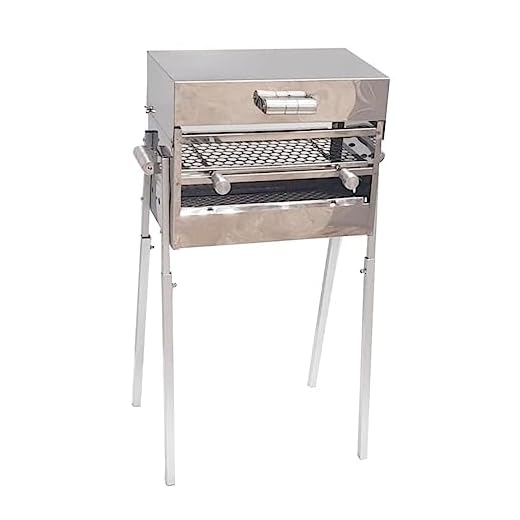 LAURINDO'S Churrasqueira Portátil Com 2 Grelhas a Carvão com Tampa a Bafo Inox - Altura Ajustavél - Espetinho a Bafo