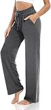 VIGVAN Jogginghose Damen Baumwolle Weites Bein Yogahose Sweatpants Freizeithose Lang Kordelzug Lose Lounge Pants Jogging Hose Hausehose Sporthose mit Taschen (B-Dunkelgrau, L-1)