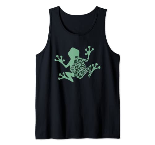 Rana Lotus Flower Mandala New Age Yoga Meditación Verde Salvia Camiseta sin Mangas