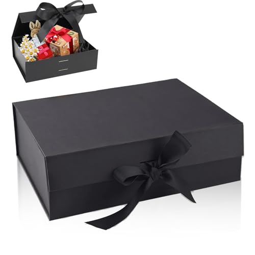 Caixas de presente, caixas de presente magnéticas com tampas, caixa de embalagem de presente reutilizável, pequenas caixas de cartão, para aniversários, Natal, dia dos namorados (preto)