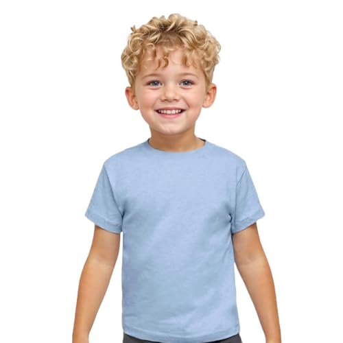 COUVER Toddler Boys Girls Cotton Jersey Short Sleeve T-Shirts, Solid Crewneck Tees, Light Blue, 2T