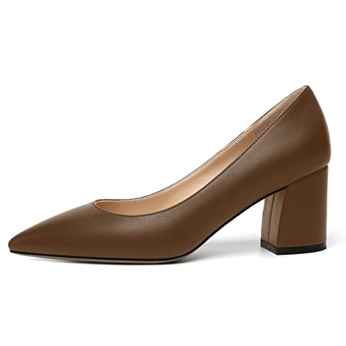 SHOWFOREST Women's Dating Slip On Pointed Toe Dress Solid Block Mid Heel Pumps Shoes 2.5 Inch2