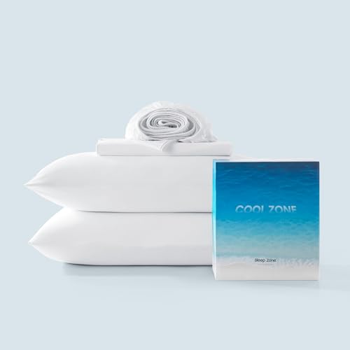 SLEEP ZONE Cooling Sheet Set Queen Size, Cooling Sheets for Hot Sleepers 4 - Piece Soft & Breathable Jacquard Cooling Bed Sheets for Queen Size Bed Deep Pocket Cool Fitted Sheet, White - image 6