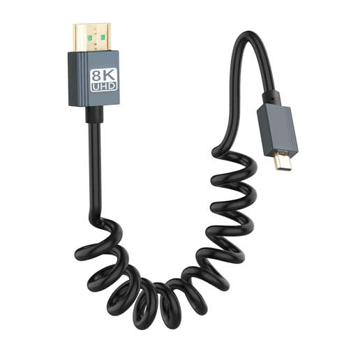 CERRXIAN Cable micro HDMI a HDMI 8K, cable espiral Ultra HD de alta velocidad HDMI a micro HDMI 2.1, admite 8K 4K 3D y HDR dinámico hasta 48 Gbps