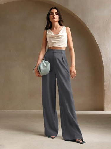 Image of KOTTY Women's High Waist Solid Color Hook and Bar Wide Leg Casual and Formal Trousers