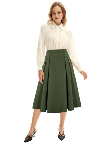 Image of Belle Poque Women's Midi Pleated A-Line Skirts Pockets