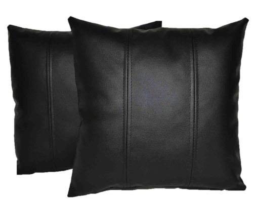 D DOLLY LAMB 2 Pcs Lambskin Leather Pillow Cover - Sofa Cushion Case - Decorative Throw Covers for Living Room & Bedroom - 22x22 Inches - Black Pack of 2