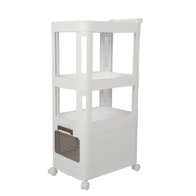 Rolling Storage Cart with Wheels, Large Capacity Mobile Utility Cart, Multi Functional Portable Organizer for Living Room and Kitchen - Smooth Mobility, Durable PP Material, Spac (823)-9LF490qt