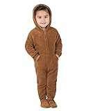 Footed Pajamas - Teddy Bear Infant Hoodie Chenille One Piece - Infant - Large (Fits 6-12mos.) Brown