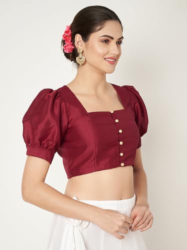 Image of studio rasa Women's Silk Blend Printed V-Neck Padded Readymade Top for Festive Party Wedding