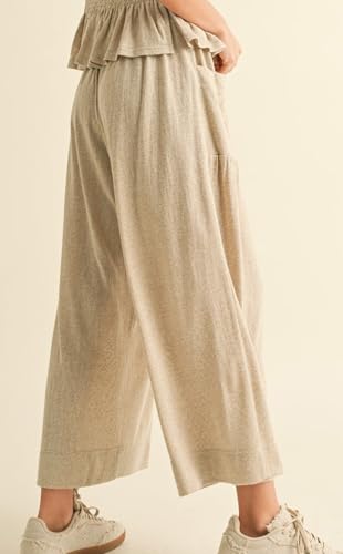 CHARTOU Women Summer Casual Loose Wide Leg Pants Drawstring Elastic High Waist Straight Trousers with Pockets3