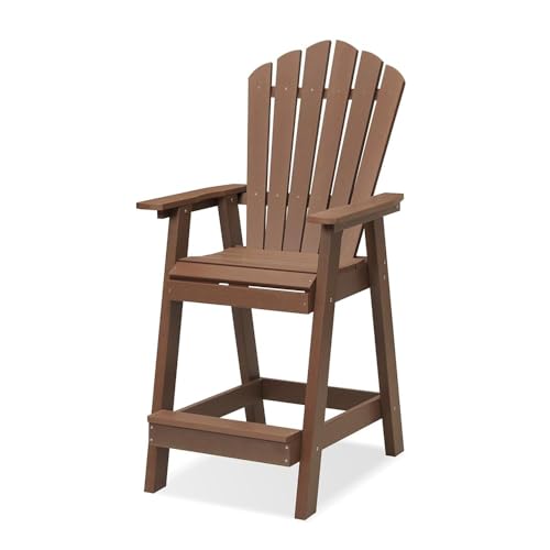 Image of Psilvam Tall Adirondack Chair 1PC, Poly Lumber Outdoor Bar Stools, Brown