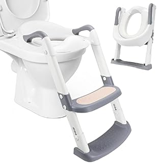 HengLiSam Potty Training Toilet Seat with Step Stool Ladder, Adjustable Toddler Toilet Training Potty Seat with Soft Anti-Cold Padded Seat and Non-Slip Wide Steps for Kids Girls and Boys