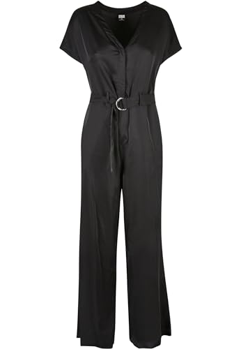 Urban Classics Damen Ladies Satin Wide Leg Belt Jumpsuit Black, 5XL