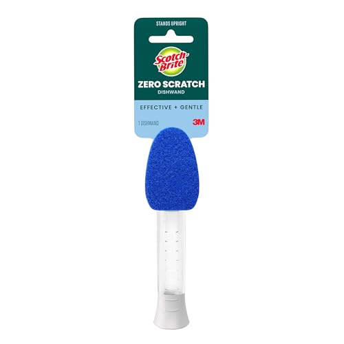 Scotch-Brite Zero Scratch Dishwand, Dishwasher-Safe Scrub Wand with Built-in Scraper, Gentle Scrubbing Power, Stands Upright, 1 Pack
