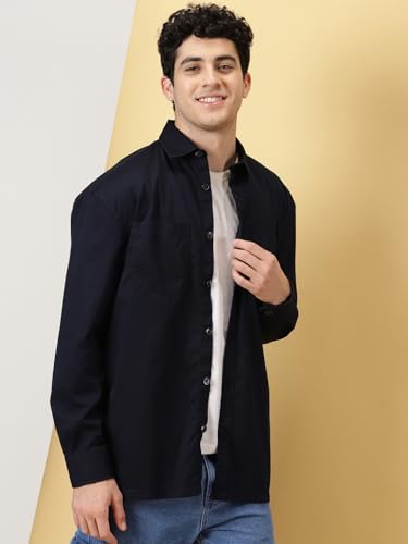 Image of Thomas Scott Men's | Solid | Full Sleeve | Oversized Fit | Cotton Blend | Spread Collar | Casual Shirt