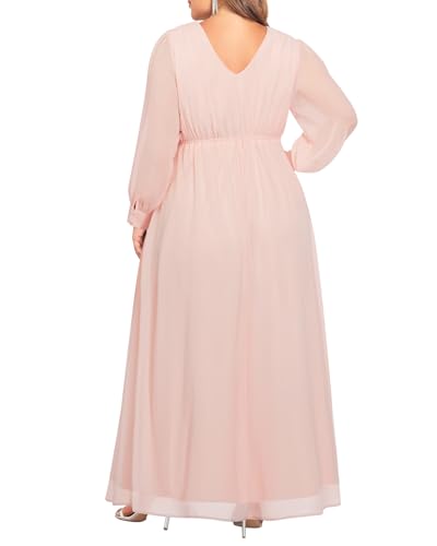 Image of Pinup Fashion Women Plus Size Formal Dresses - Long Sleeve Evening Gown Applique Chiffon Maxi Dress