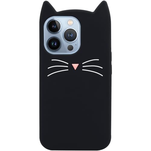 3D Cat Ears Shockproof Silicone Case for iPhone 13 Pro Max, Black - image 1