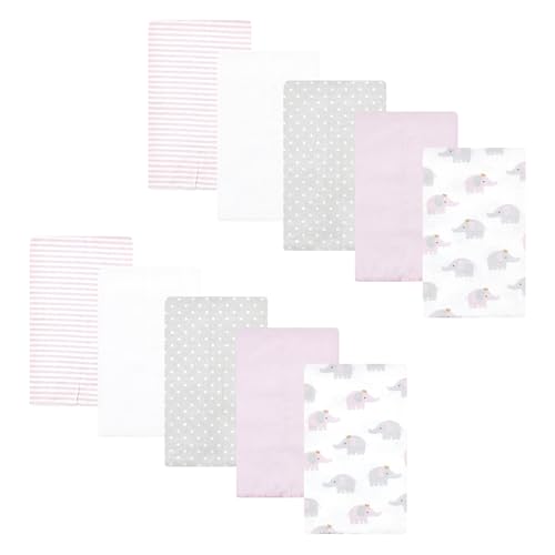 Image of Hudson Baby Unisex Baby Cotton Poly Flannel Burp Cloths, Lilac Elephants 10 Pack, One Size