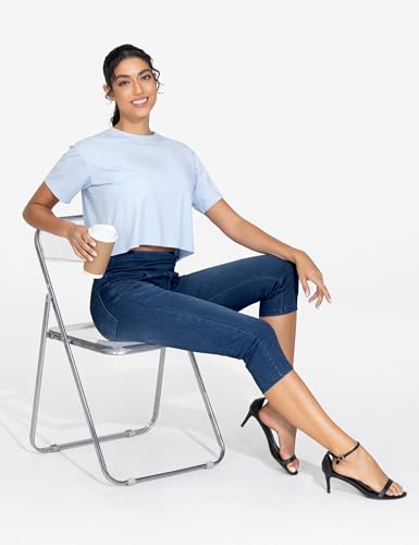 THE GYM PEOPLE Women's High Waisted Stretchy Capri Jeggings Pants Tummy Control Pull on Skinny Jean Leggings with Pockets3