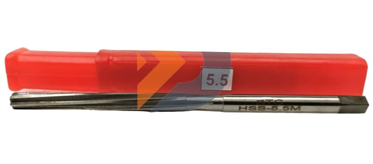 5.5MM Dia HSS Valve Guide Reamer 4 Inch Long, High-Speed Steel, Spiral Flute, 6 Flutes, H7 Tolerance