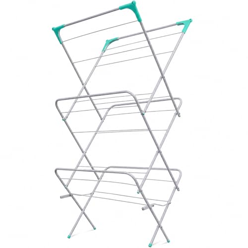 CUQOO 3 Tier Clothes Airer – Foldable Indoor & Outdoor Drying Rack with 28 Bars & Non-Slip Feet – Save Space & Dry More Laundry Fast with This Compact Steel Laundry Stand