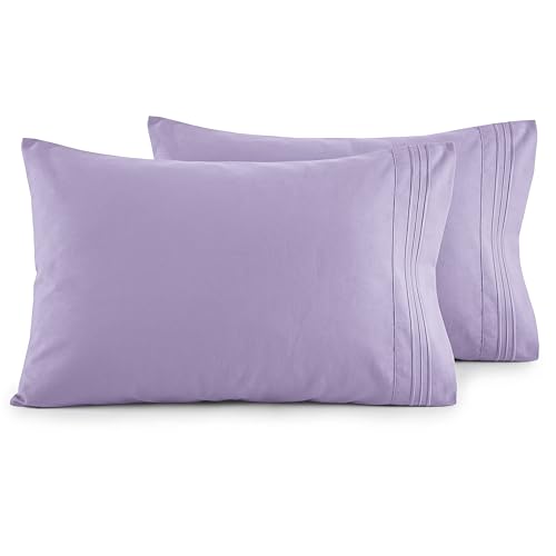 Image of Elegant Comfort Luxury Ultra-Soft 2-Piece Pillowcase Set 1500 Thread Count Egyptian Quality Microfiber Double Brushed-100% Hypoallergenic-Wrinkle Resistant, Standard /Queen Size, Lilac