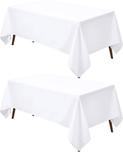 Utopia Kitchen Rectangle Table Cloth 2 Pack(60x102 Inches, White), Tablecloth Machine Washable, Polyester Table Cover for Dining, Buffet Parties, Picnics, Events, Weddings and Restaurants