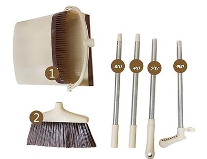 TRADY Broom and Dustpan Set for Home,Long Handle Lightweight 180° Rotating Broom Combo, Standing Dust Pan with CombTeeth for Kitchen Room Office Lobby Floor Cleaning (Cream & Brown) 1