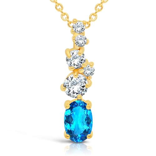 Planetys - Collier Argent 925 Plaqué Or 18 carats Topaze Bleue Suisse Naturelle