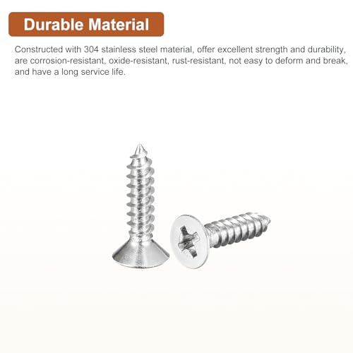 Image of DTGN 50Pcs #6x5 /8 inch Flat Head Wood Screws, 304 Stainless Steel Phillips Self Tapping Screws - Good for Woodworking, Furniture - Silver