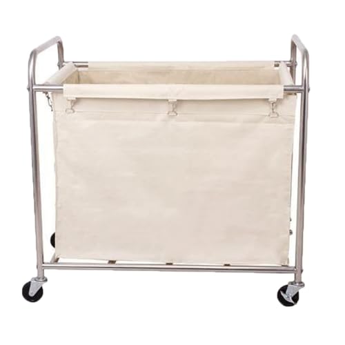 JINMLBO Laundry Trolley Laundry Basket with Wheels Laundry Cart with Stainless Steel Frame Foldable Waterproof Oxford Bag Clothes Storage Cart for Home Bathroom Bedroom Hotel(D)