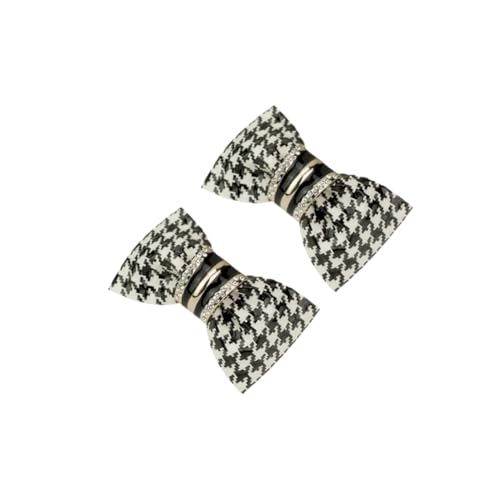 Douqu Clastic Wild Black White Dots Crystal Bow Artificial Leather Shoe Clips Charms Sandals Boots Clips Pair (Black)